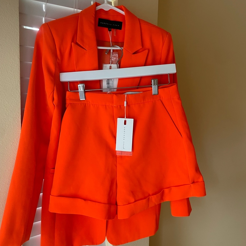 Orange Tailored Shorts and Blazer Set